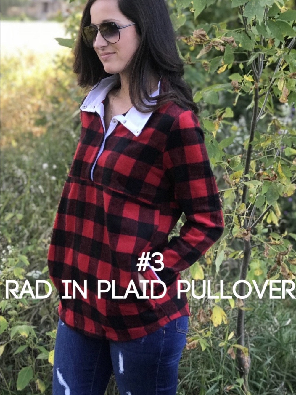 Red & Black Buffalo Plaid Pullover with White Collar